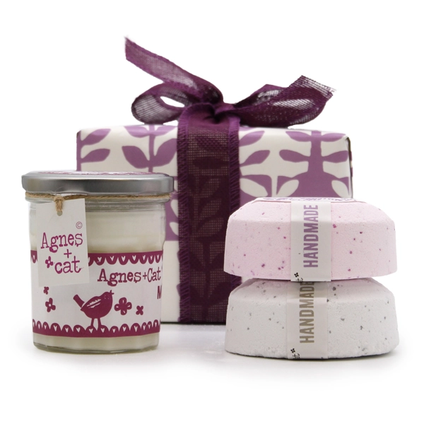 Conjunto de presente: Bombas de banho Provence, chá e rosas + vela de pedra da lua