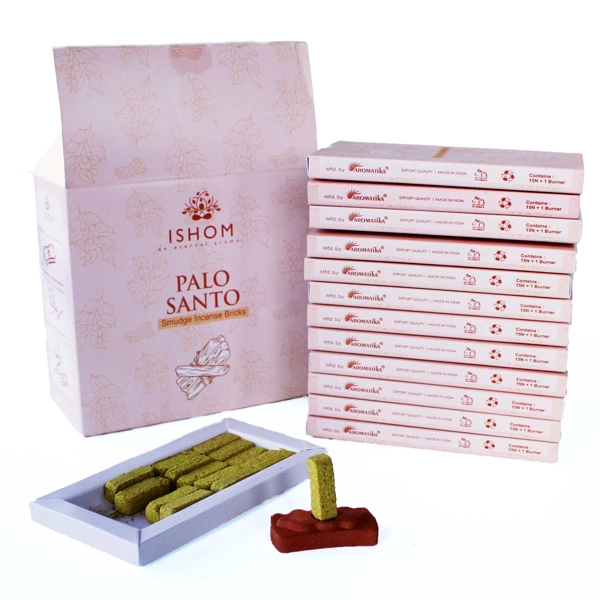 Pacote de 15 tijolos e queimador para manchas de incenso natural - Pau Santo