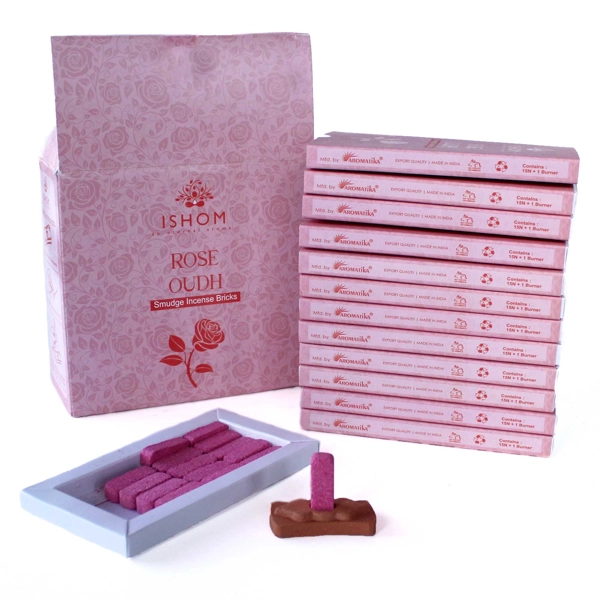 Pacote de 15 tijolos e queimador para manchas de incenso natural - madeira rosa