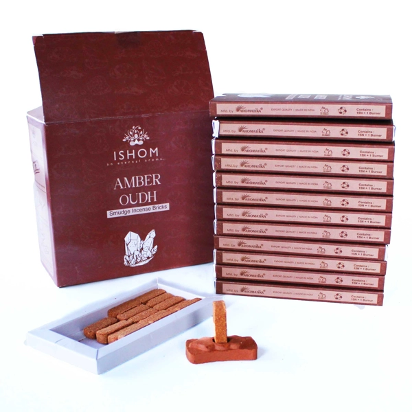 Pacote de 15 tijolos e queimador para manchas de incenso natural - madeira âmbar