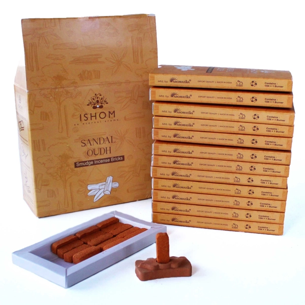 Pacote de 15 tijolos e queimador para manchas de incenso natural - madeira de sândalo