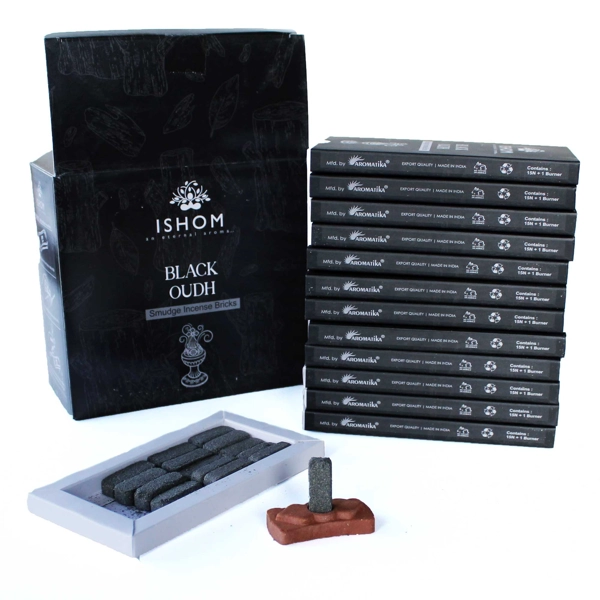 Pacote de 15 tijolos e queimador para manchas de incenso natural - madeira preta