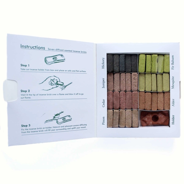 Conjunto de exibição de 70 tijolos e queimador de manchas de incenso - 7 Earthy Himalaya Incenso