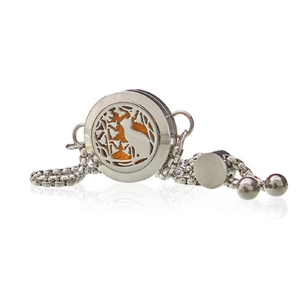 Pulseira Corrente de Aromaterapia - Gato e Flores - 20mm