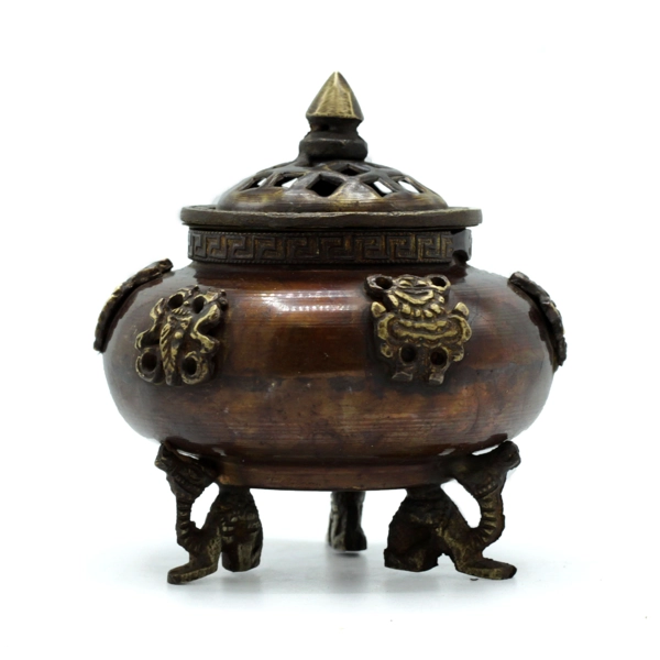 Queimador de Incenso de Latão Tibetano - Pote Vertical Seis Símbolos