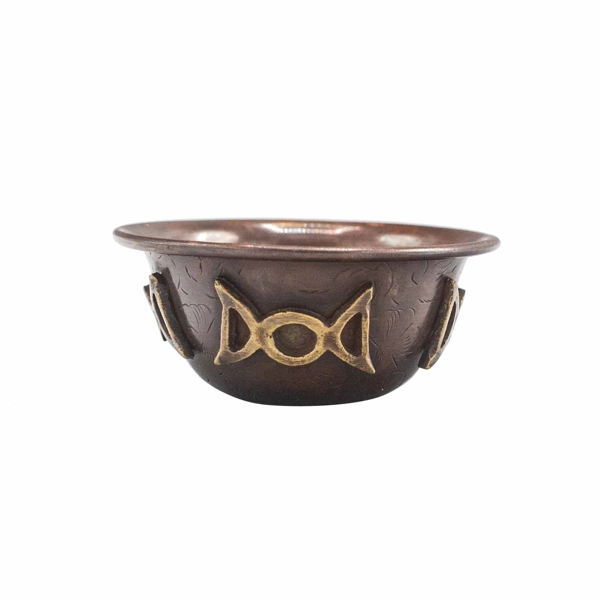 Antiga tigela ritual de cobre com lua tripla 8x4 cm