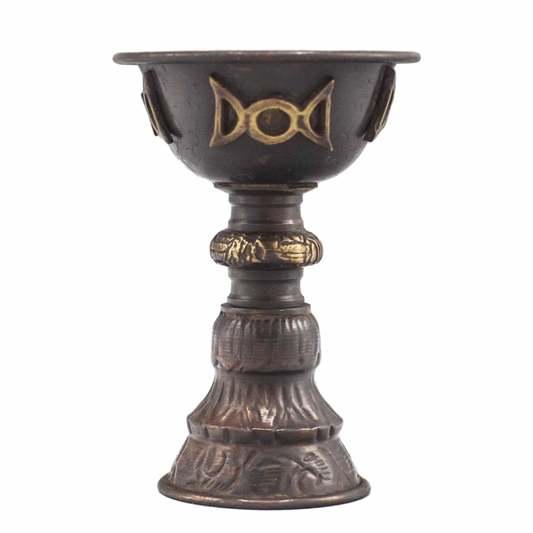 Taça Ritual Antiga em Cobre com Lua Tripla 8x13cm