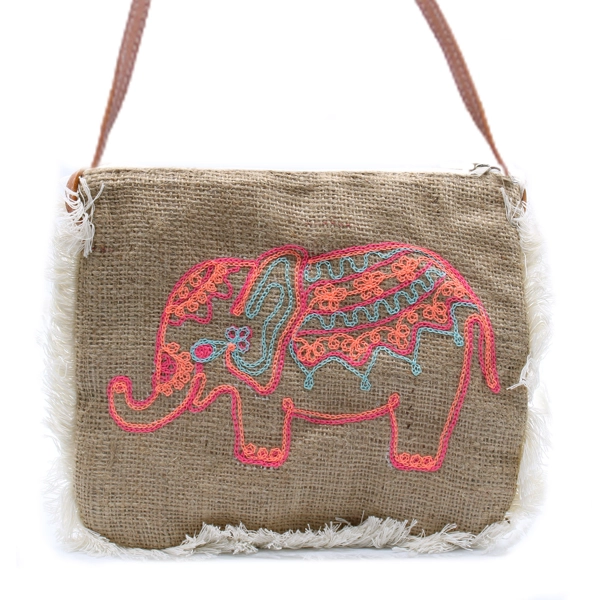 Bolsa com franjas - Bordado Elefante