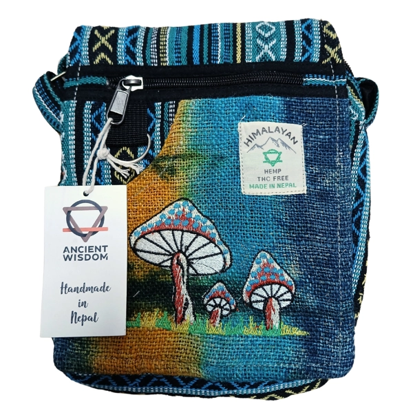 Bolsa de Festa com Bordado de Cânhamo - Cogumelos Verdes