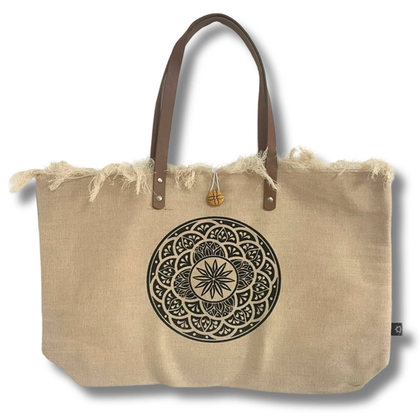 Bolsa com Alça de Couro Natural - Flor da Vida