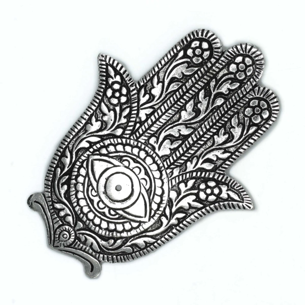Porta-incenso Hamsa em alumínio polido 14cm