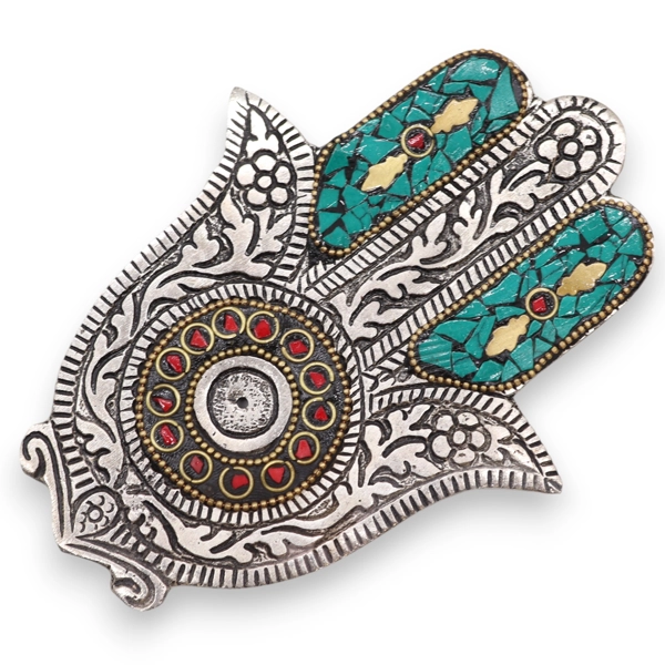 Porta-Incenso Pequeno Hamsa Verde 13x5,5cm