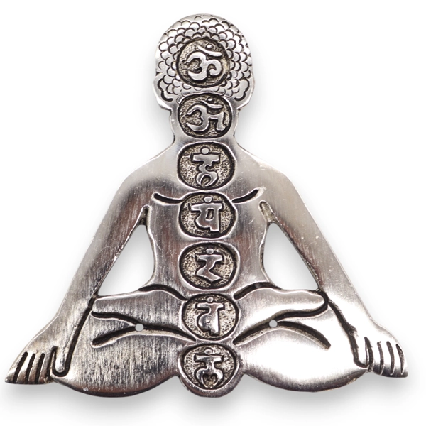Porta-incenso Yoga Sete Chakras em Alumínio Polido 12x12cm