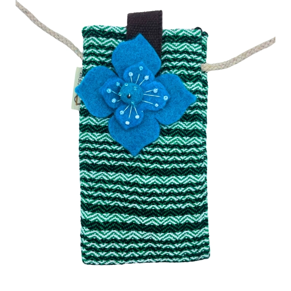 Bolsa para telemóvel com faixas Verdes - Decorada com Flores