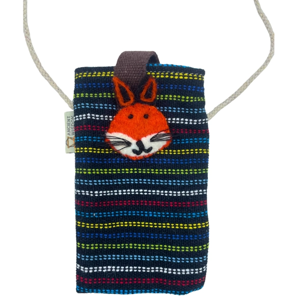 Bolsa para telemóvel Preta e Multicolor - Decorada com Raposa