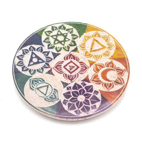 Porta Incenso em Disco de Pedra Sabão 10cm - Sete Chakras