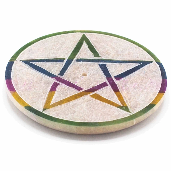 Porta-incenso em disco de pedra-sabão 8cm - Pentágono