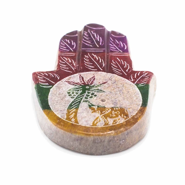 Porta-Incensos em Pedra Sabão Hamsa 9x6cm - Elefante e Palmeira