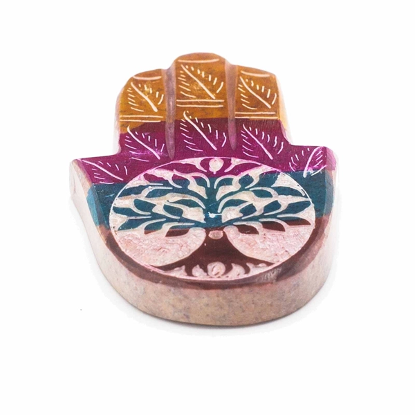 Porta-Incenso Hamsa em Pedra Sabão 9x6cm - Árvore da Vida