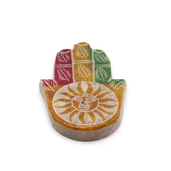 Porta-Incensos em Pedra Sabão Hamsa 9x6cm - Rosto Sol
