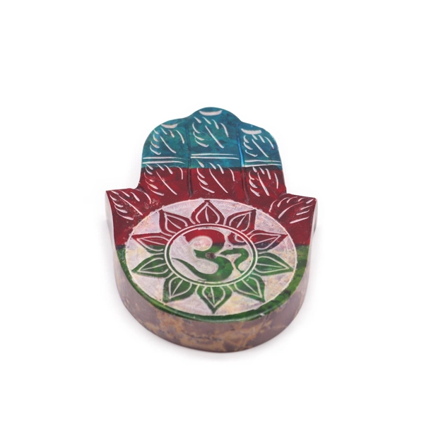 Porta-incenso em pedra-sabão Hamsa 9x6cm -OM