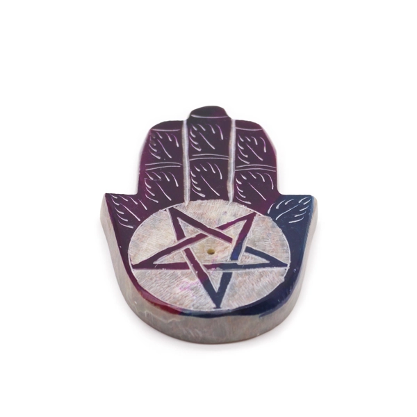 Porta-incenso em pedra-sabão Hamsa 9x6cm -Pentágono