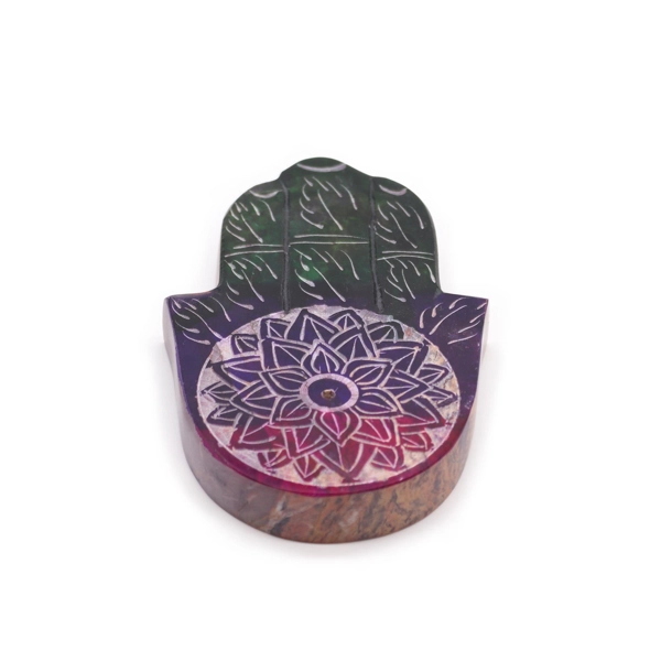 Porta-incenso em pedra-sabão Hamsa 9x6cm - Flor de Lótus