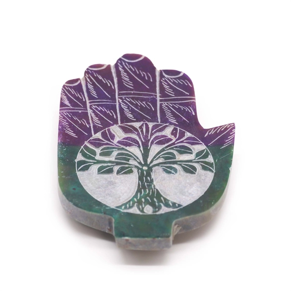 Porta-incenso em pedra-sabão Med Hamsa 13x9cm - Árvore da Vida