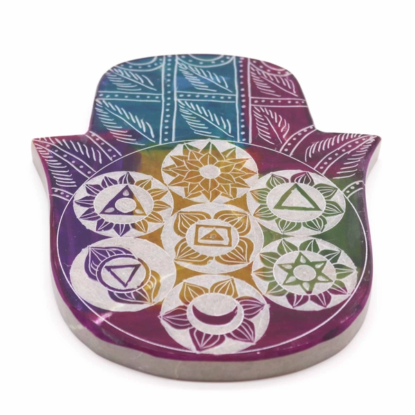 Porta-incenso Hamsa grande 18x15x1,2cm - 7 Chakras