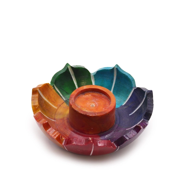 Porta-incenso pequeno em pedra-sabão flor de lótus 7,5x2,5cm - Chakra Colors