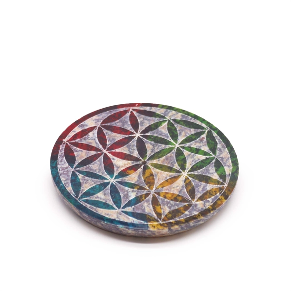 Porta Incenso em Disco de Pedra Sabão 8cm - Flor da Vida