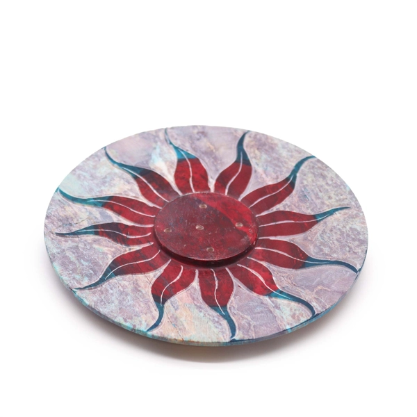Porta-Incenso em Disco de Pedra Sabão 10cm - Flor do Sol (porta 5 paus)