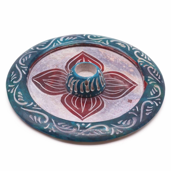 Porta-Incenso em Disco de Pedra Sabão 12cm - Quatro Pétalas (cone e porta-incenso)