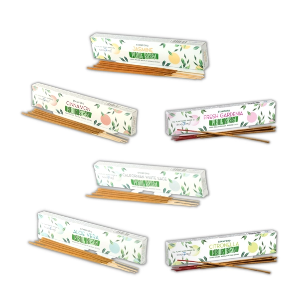 Caixas de Incenso Masala baseadas em Várias Plantas - Aloe Vera, Sálvia Branca Californiana, Canela, Capim-limão, Gardênia Fresca, Jasmim