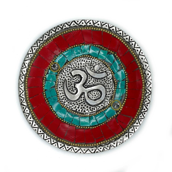 Cones de decoração tibetana de placa Om e suporte de haste